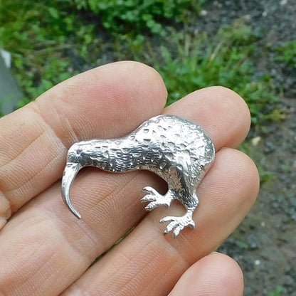 Kiwi Brooch, Handcast Pewter, Polished Finish
