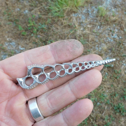 Spiral Shell Brooch, Handcast Pewter, Polished Finish