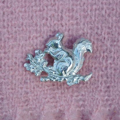 Squirrel Brooch, Handcast Pewter, Polished Finish