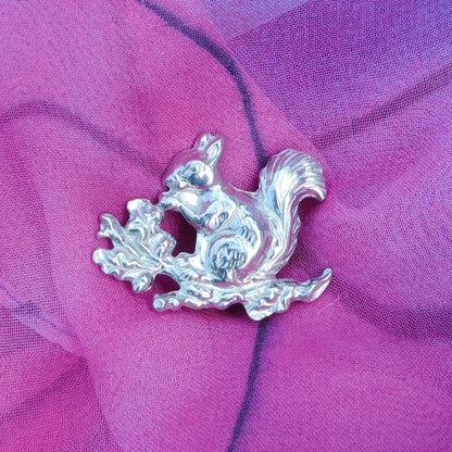 Squirrel Brooch, Handcast Pewter, Polished Finish