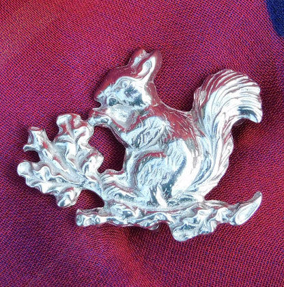 Squirrel Brooch, Handcast Pewter, Polished Finish