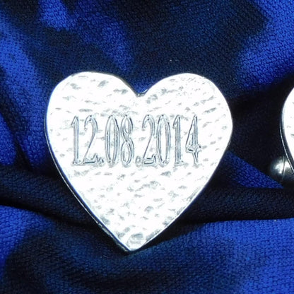 Personalised Heart Cufflinks (Hammered Design), Handcast Pewter Cufflinks, Polished Finish