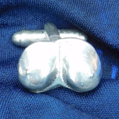 Adult Novelty Cufflinks (Breast Design), Handcast Pewter Cufflinks, Polished Finish