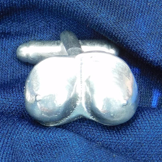 Adult Novelty Cufflinks (Breast Design), Handcast Pewter Cufflinks, Polished Finish