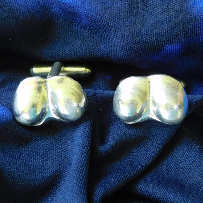 Adult Novelty Cufflinks (Breast Design), Handcast Pewter Cufflinks, Polished Finish