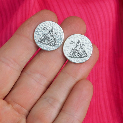 Mountain Cufflinks, Handcast Pewter Cufflinks, Polished Finish