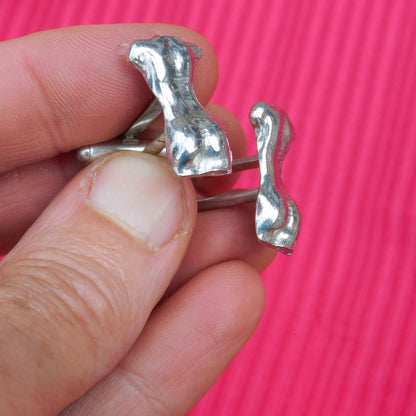 Female Torso Cufflinks (Back View), Handcast Pewter Cufflinks, Polished Finish