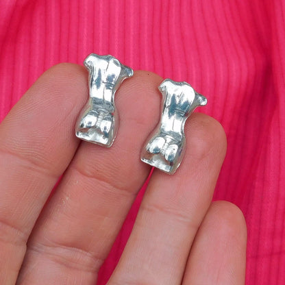 Female Torso Cufflinks (Back View), Handcast Pewter Cufflinks, Polished Finish