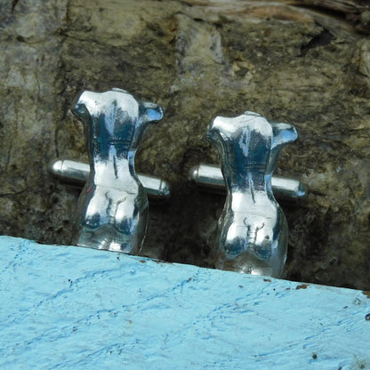 Female Torso Cufflinks (Back View), Handcast Pewter Cufflinks, Polished Finish