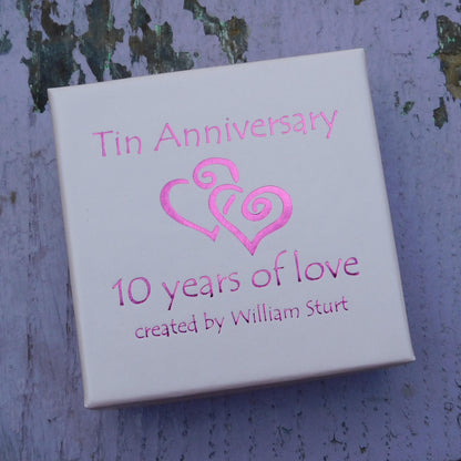 Tin anniversary keyring, handmade in Fine Pewter with Personalisable date.