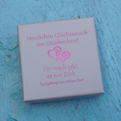 Tin anniversary keyring, handmade in Fine Pewter with Personalisable date.