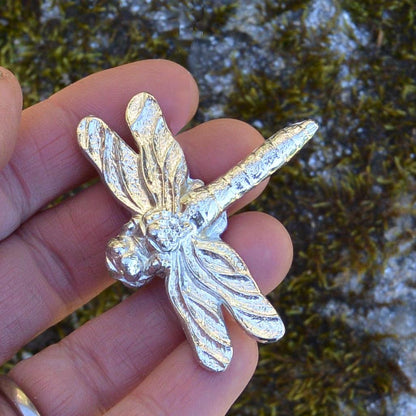 Dragonfly Brooch (Bold Design), Handcast Pewter Brooch, Polished Finish