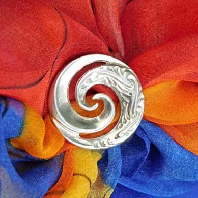 Koru Spiral Scarf Ring, Handcast Pewter, Polished Finish