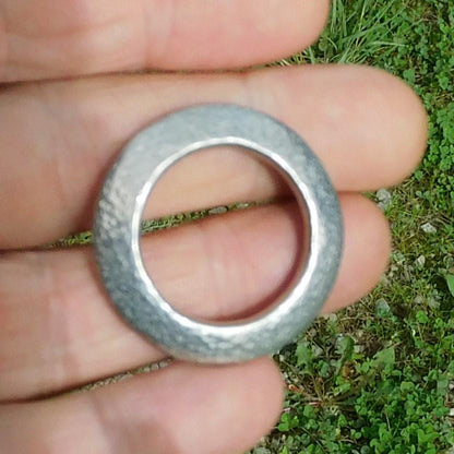 Hammered Circle Brooch, Handcast Pewter, Polished Finish