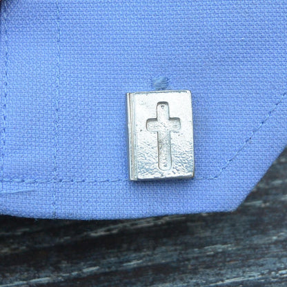 Bible Cufflinks (Inset Cross Design), Handcast Pewter Cufflinks, Polished Finish