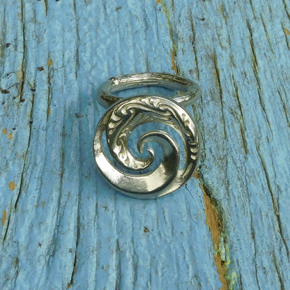Koru Spiral Scarf Ring, Handcast Pewter, Polished Finish