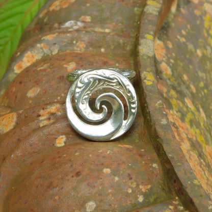 Koru Spiral Scarf Ring, Handcast Pewter, Polished Finish