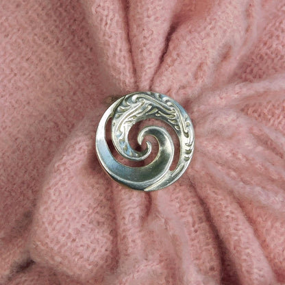 Koru Spiral Scarf Ring, Handcast Pewter, Polished Finish