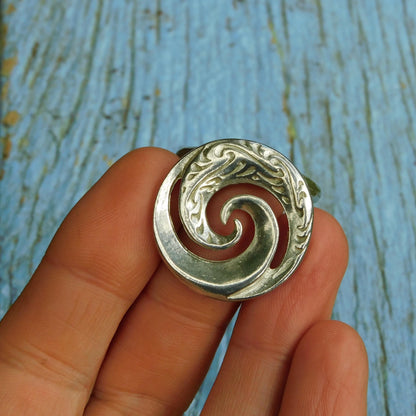 Koru Spiral Scarf Ring, Handcast Pewter, Polished Finish