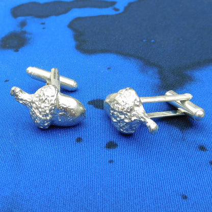 Acorn Cufflinks (Hand-Carved Design), Handcast Pewter Cufflinks, Polished Finish