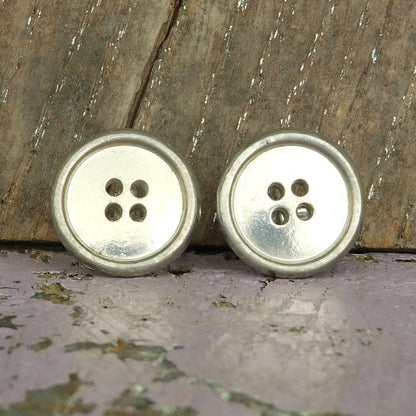 Button Cufflinks, Handcast Pewter Cufflinks, Polished Finish