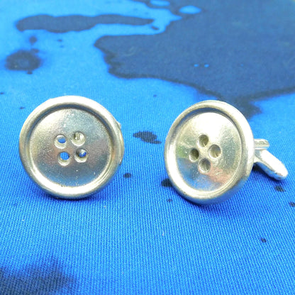 Button Cufflinks, Handcast Pewter Cufflinks, Polished Finish