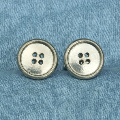 Button Cufflinks, Handcast Pewter Cufflinks, Polished Finish