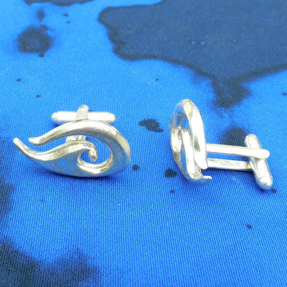 Maori Wave Cufflinks, Handcast Pewter Cufflinks, Polished Finish