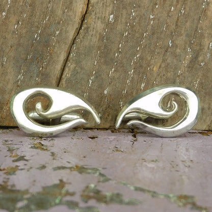 Maori Wave Cufflinks, Handcast Pewter Cufflinks, Polished Finish