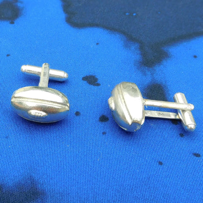 Rugby Ball Cufflinks, Handcast Pewter, Polished Finish