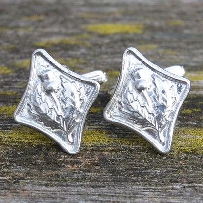Thistle Cufflinks, Handcast Pewter Cufflinks, Polished Finish