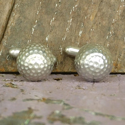 Golf Ball Cufflinks, Handcast Pewter Cufflinks, Polished Finish