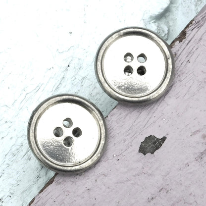 Button Cufflinks, Handcast Pewter Cufflinks, Polished Finish