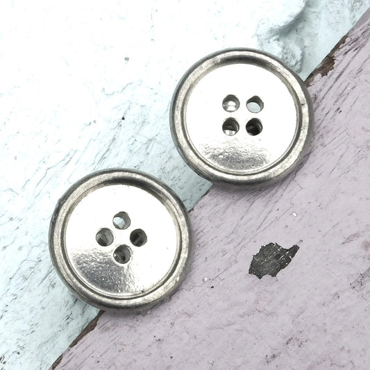Button Cufflinks, Handcast Pewter Cufflinks, Polished Finish