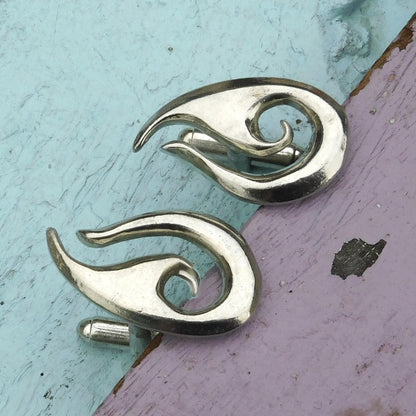 Maori Wave Cufflinks, Handcast Pewter Cufflinks, Polished Finish