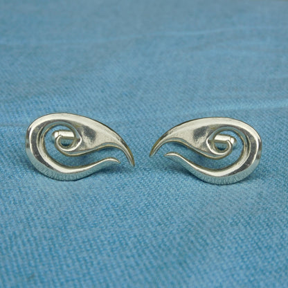 Maori Wave Cufflinks, Handcast Pewter Cufflinks, Polished Finish
