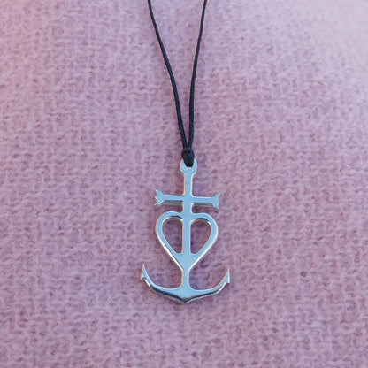 Camargue Cross Pendant Necklace, Handcast Pewter Pendant on Adjustable Waxed Cord