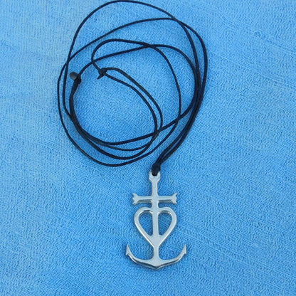 Camargue Cross Pendant Necklace, Handcast Pewter Pendant on Adjustable Waxed Cord