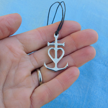 Camargue Cross Pendant Necklace, Handcast Pewter Pendant on Adjustable Waxed Cord