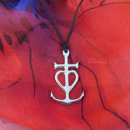Camargue Cross Pendant Necklace, Handcast Pewter Pendant on Adjustable Waxed Cord