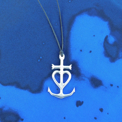 Camargue Cross Pendant Necklace, Handcast Pewter Pendant on Adjustable Waxed Cord