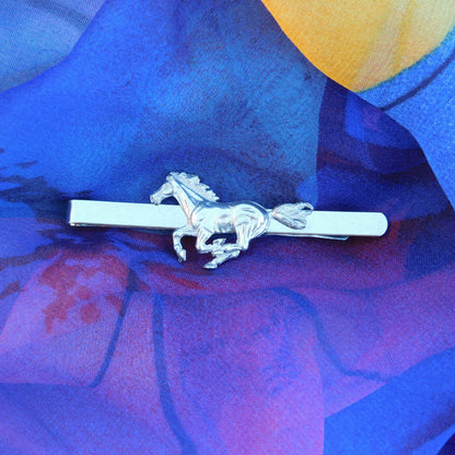 Galloping Horse Tie Clip, Handcast Pewter Tie Clip, Polished Finish