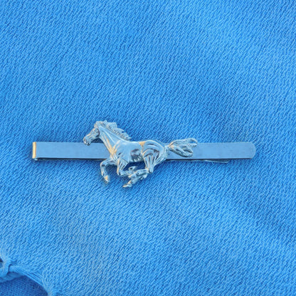 Galloping Horse Tie Clip, Handcast Pewter Tie Clip, Polished Finish