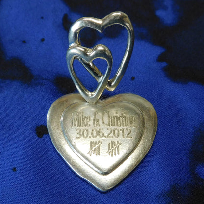 Tenth Anniversary Two Heart, Tally mark, 10th Wedding anniversary, Personalised, Hand Crafted, Handmade From Fine Pewter by William Sturt