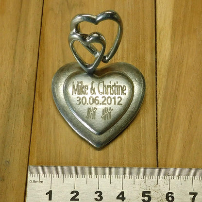 Tenth Anniversary Two Heart, Tally mark, 10th Wedding anniversary, Personalised, Hand Crafted, Handmade From Fine Pewter by William Sturt