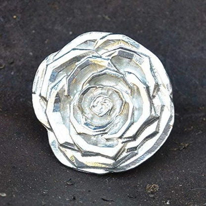Rose Brooch, Handcast Pewter, Polished Finis