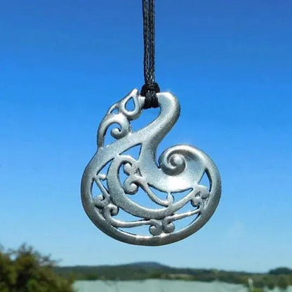 Manaia Fishhook Pendant Necklace, Handcast Pewter Pendant on Adjustable Waxed Cord