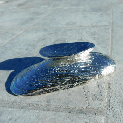 Mussel shell Salt Bowl With Pewter Spoon, Condiment Bowl, Handmade, , Hand Crafted, House warming Gift, In Fine Pewter, By William Sturt