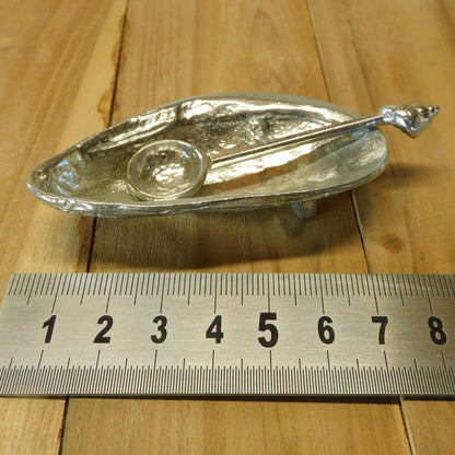 Solid Pewter Salt Bowl Cast from Mussel Shell with Pewter Spoon – Artisan Craft By William Sturt