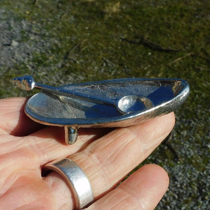 Solid Pewter Salt Bowl Cast from Mussel Shell with Pewter Spoon – Artisan Craft By William Sturt